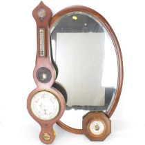 A J. J. Lockwood, Preston mahogany banjo-shaped wall barometer with thermometer, height 95cm,