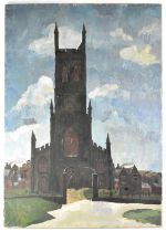LIAM POWYS HANLEY (1933-2019); oil on canvas, 'The Church, Stoke-on-Trent', signed and dated '62