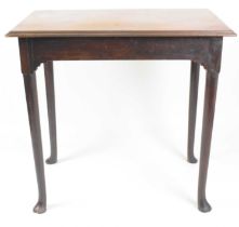 A 18th century side table on barrel supports terminating in pad feet, with later top, 70 x 74 x