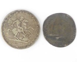 A George III 1819 silver crown, together with an Elizabeth I hammered silver shilling (2). Condition