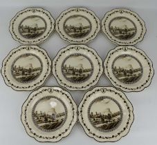 WEDGWOOD; eight plates from the 'Queen's Ware Genius Collection', featuring a view of Beeston Castle