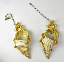 ROYAL WORCESTER; a pair of gilt-heightened wall pockets in the form of conch shells with coral