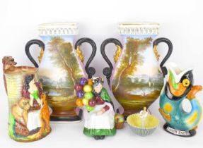 Various collectible pottery items, to include a pair of late 19th century Continental vases, both
