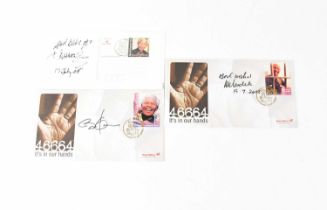 NELSON MANDELA; three first day covers variously signed by Nelson Mandela, Desmond Tutu and Bill