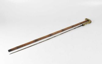 A Victorian bamboo horn-handled sword stick, with 69cm square section blade, indistinctly stamped '