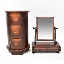A Victorian mahogany swing toilet mirror with two drawers to the base, height 56cm, together with