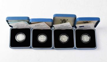 A cased set of four United Kingdom silver proof £1 coins, limited edition issued by Royal Mint, coin