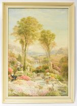 EBENEEZER WAKE COOK (1843-1926); watercolour, expansive garden scene with lady on a chaise longue to