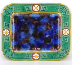 MINTON; a 19th century Majolica dish of rectangular form, the centre with sponged blue and brown