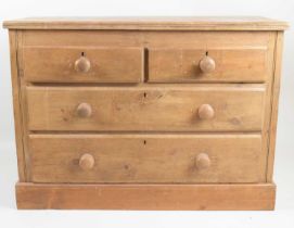 A late 19th/early 20th century rustic pine chest of two short over three long drawers, 74 x 103 x