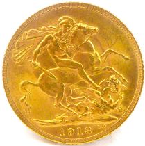 A George V sovereign, 1913, George and Dragon, London Mint. Condition Report: - Approx. 7.99g.