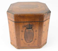 An early 19th century inlaid mahogany and walnut veneered tea caddy, 12.5 x 13 x 12cm. Condition