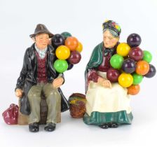 ROYAL DOULTON; two vintage pottery collectible figures, comprising HN1315 'The Old Balloon