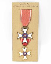 Two Polish WWII period Order of Polonia Restituta Knight's Cross, dated verso 1944, with red