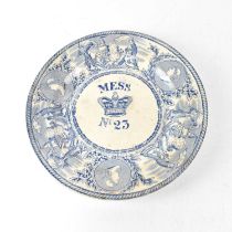 A circa 1840 Victorian, 'Young Head', Royal Navy mess plate, 'Mess No.23', by Bovey Tracey, diameter