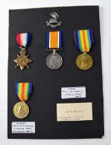 A medal group awarded to '15383 Private C Richards' of the Liverpool Pals Battalion, mounted on a