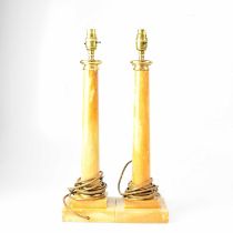 A pair of marble-effect brass mounted table lamps, height 48.5cm (2).