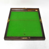 A 19th century mahogany and brass inlaid writing slope with fitted interior, 14 x 43 x 25cm (af).