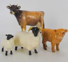 BESWICK; four porcelain figures comprising a calf, ram, lamb and a Jersey cow (4). Condition Report: