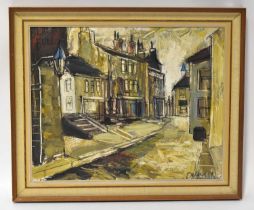 TOM DURKIN (1928-1990); oil on canvas, street scene with Black Bull pub, signed lower right, 40 x