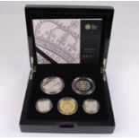 ROYAL MINT; a '2010 UK Silver Piedfort Five-Coin Set', comprising £5 'Restoration of the