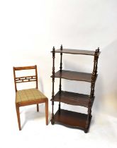 An oak bedroom chair and a four-shelf mahogany-effect whatnot with turned columns (2).