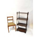 An oak bedroom chair and a four-shelf mahogany-effect whatnot with turned columns (2).