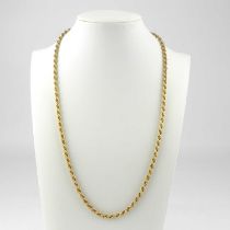 A 9ct gold ropetwist necklace with hoop clasp, length 52cm, approx. 6g.