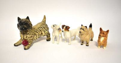 BESWICK; five small figures of dogs including a corgi, a Jack Russell, etc (5).