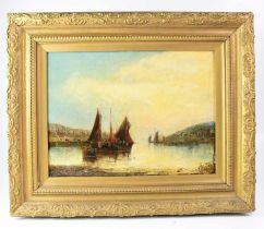 UNATTRIBUTED; a pair of 19th century oils on canvas, Dutch harbour scenes with sailing boats to