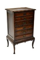 A mid-20th century mahogany chest of six drawers on cabriole legs, 89 x 52 x 38cm.