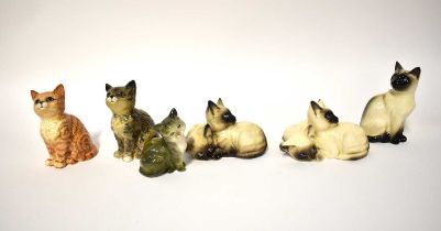 BESWICK; various cats comprising 1887 seated Siamese cat, 1886 seated ginger cat, seated tabby cat