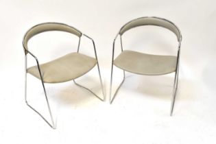 Four mid-20th century tubular chrome bar backed dining chairs, upholstered in grey leatherette (4).