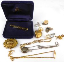 Various mixed jewellery to include two 9ct gold bracelets, a silver necklace (af), cufflinks, a