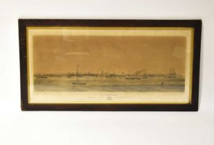 A lithograph of Liverpool waterfront, titled 'A Panoramic View of Liverpool from the River Mersey,