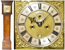 GEORGE ETHERINGTON, LONDON; an eight-day longcase clock, the square brass dial with silvered chapter