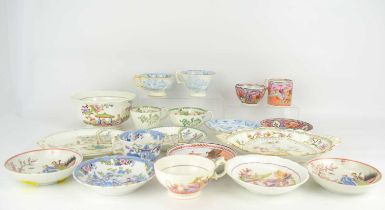 A collection of 18th and 19th century teaware, all decorated in the Chinoiserie manner, to include