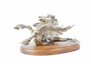 A circa 1860 plated winged hippocamp figure, originally part of a larger centrepiece, height 29cm,