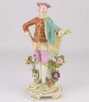 DERBY; an 18th century porcelain figure of a Ranelagh Dancer, modelled as a gentleman holding