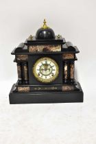 A Victorian slate and marble inlaid mausoleum clock, the chapter ring set with Roman numerals,