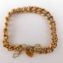 A 9ct gold hollow curb link bracelet, with 9ct gold heart-shaped padlock clasp, length 19cm, approx.