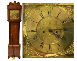GREENOUGH, BOLD; an early 19th century brass-faced eight-day mahogany longcase clock, the hood