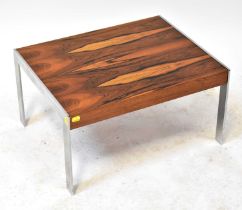 X RICHARD YOUNG FOR MERROW & ASSOCIATES; a 1970s stainless steel and rosewood veneered coffee table,