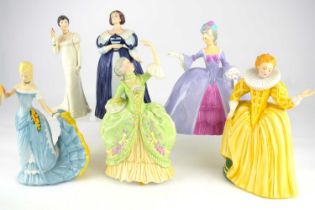 FRANKLIN PORCELAIN; six Museum of Costume hand painted 'Fine Porcelain' figurines, circa 1981,