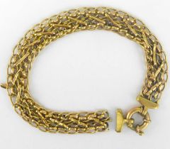 A 9ct gold mesh link bracelet with circular clasp, length 20cm, approx. 10.4g (af). Condition