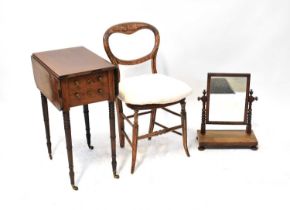 An Edwardian mahogany line inlaid Pembroke table with a pair of frieze drawers to one side and