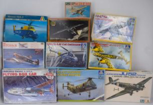 ITALERI; ten Italeri and other scale model aeroplane and aircraft kits, to include a 'UH-19 Rescue