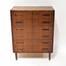 X A circa 1960s rosewood chest of six drawers, on round tapering supports, 101 x 77 x 42cm. CITES