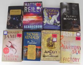 Eight signed novels, comprising Thomas Keneally 'The Playmaker', Jonathan Stroud 'The Amulet of