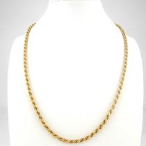 A 9ct gold ropetwist necklace with ring clasp, length 46cm, approx. 6.8g.